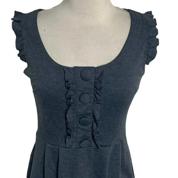 Be Bop S gray scoop neck ruffle sleeve fit & flare dress with buttons Y2K Retro - Picture 2 of 6